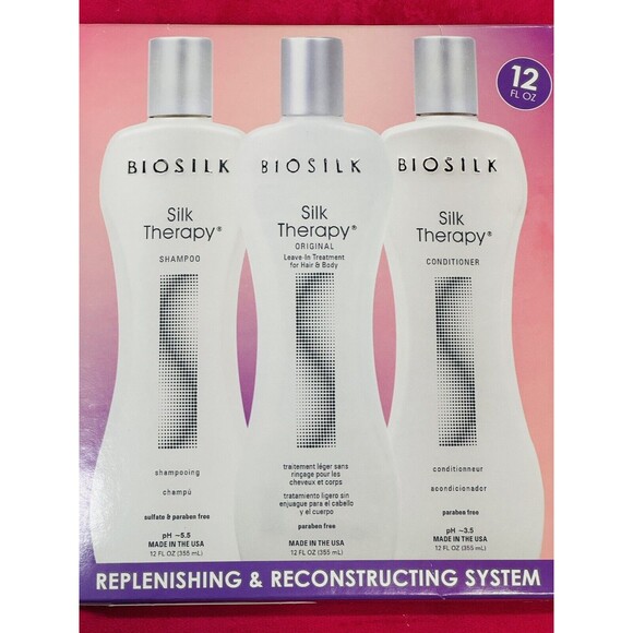 NIB Biosilk Silk Therapy Original Replenishing & Reconstructing System 3 Pc Set - Picture 2 of 8